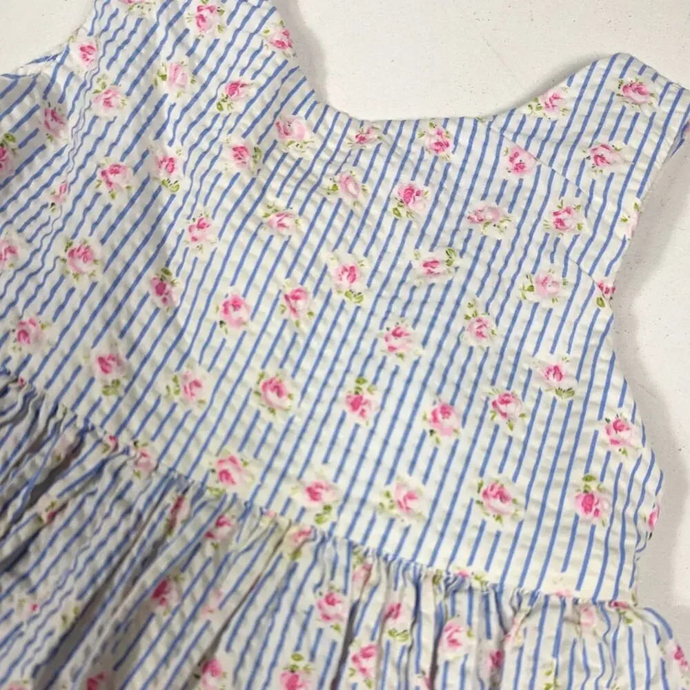 Ralph Lauren Dress Baby Girls Size 18m Blue Stripe Floral Sundress